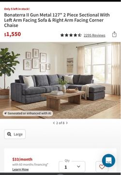 Modern Charcoal Gray L-Shaped Sectional Sofa + Ottoman