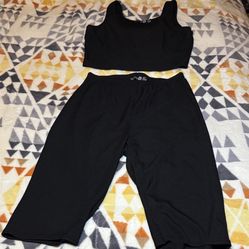 Boohoo Tall Black Ribbed Crop Top and Shorts Set