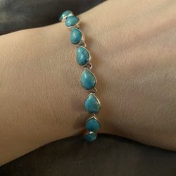 Genuine turquoise link bracelet in 925 sterling silver - new!