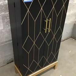 Deliv Avail Jewelry Armoire 22.5" Wide X 11.5" Deep 45" Tall Black Gold Art Deco Cabinet Drink Liquor Wine Bar