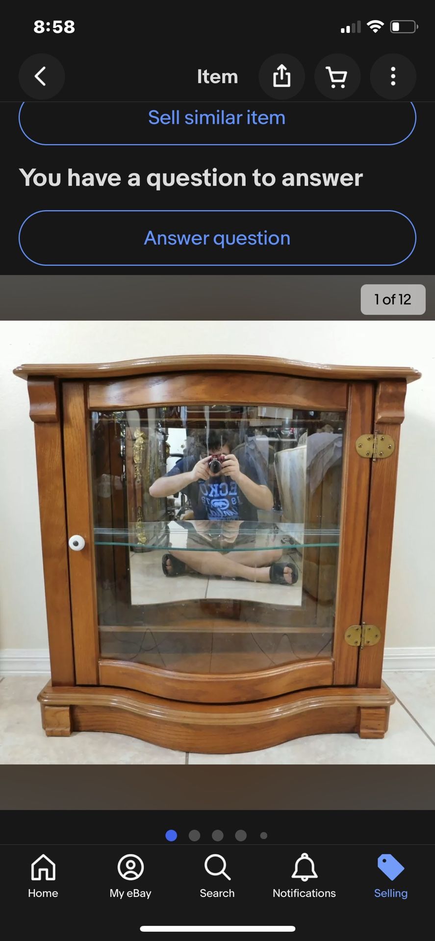 Vintage Oak Wood Bowfront Mirroredc Glass Shelf Lighted Curio Display Case Cabinet