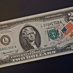 COLLECTOR DECLARATION OF INDEPENDANCE 2$ FEDERAL RESERVE NOTE STAMPED WITH POSTAGE, ERROR PENNY, DESERT STORM 1ST LEGAL TENDER