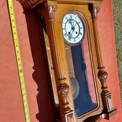 RARE! Antique Adolf Stern c. 1880's Grandfather Wall Pendulum Clock with Key

