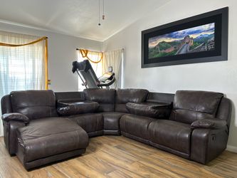 Brown Faux Leather Reclining Sectional with Chaise