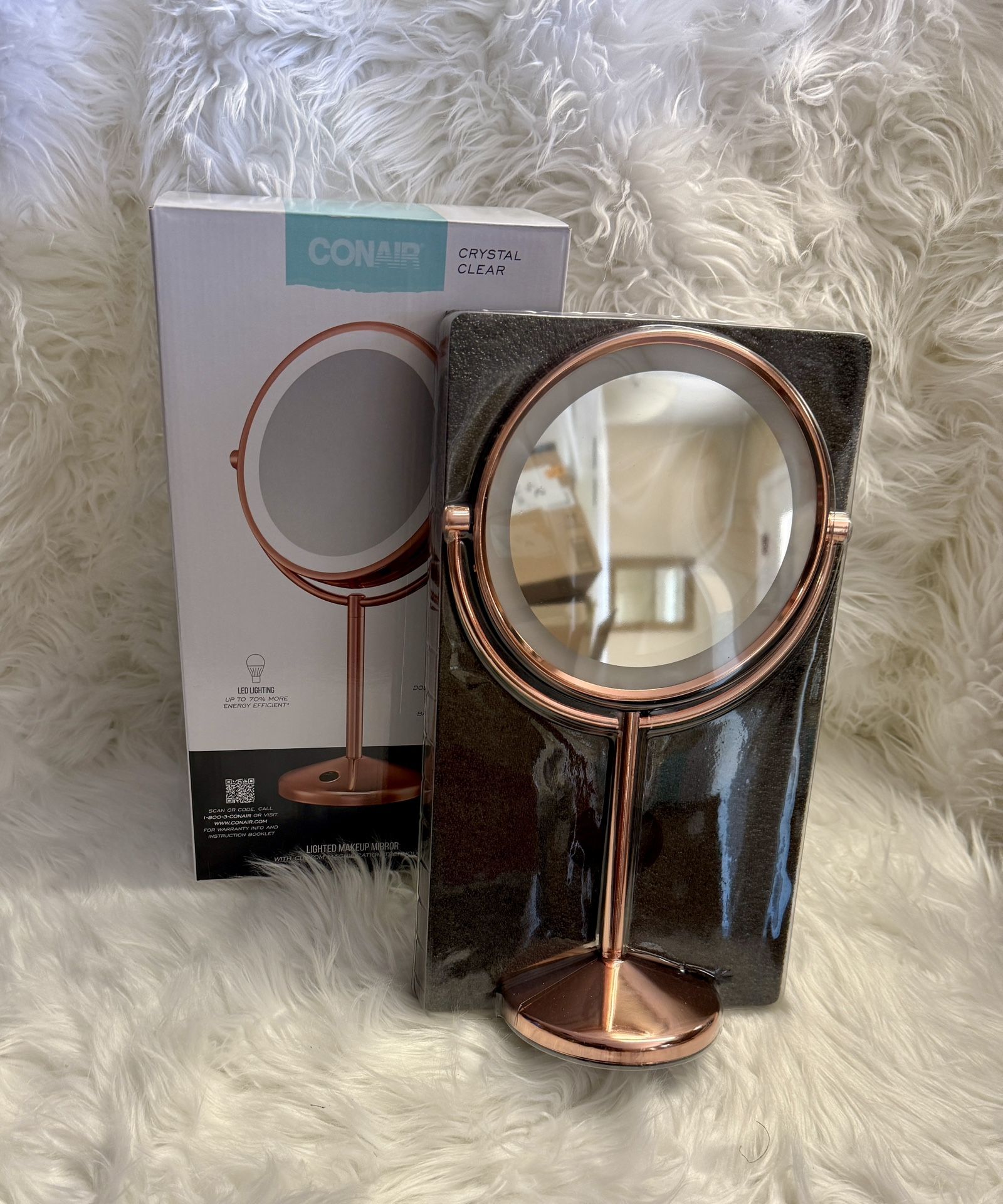Rose gold Conair Lighted LED Vanity Makeup Mirror-1X/10X Magnifying Double Sided-need 3 AA batteries