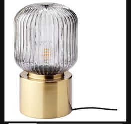 SOLKLINT Table lamp, brass/gray clear glass, 11 "
