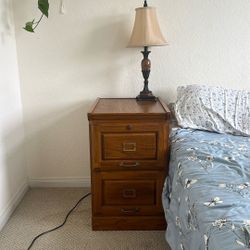 Lamp And Wood Filing Cabinet/Nightstand