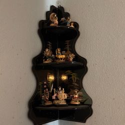 Vintage Black Lacquer Corner Shelf