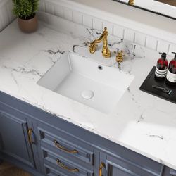 Undermount Bathroom Sink Small Rectangle White Ceramic Bathroom Sink with Overflow (18.3"x13.8") KARAMAG-8018  BRAND NEW / NEVER USED 