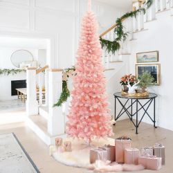 7Ft Pre-Lit Pink Slim Tree with Metal Stand ，AP2065
