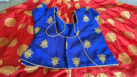 Red Blue Indian Lehenga Choli Gold Embroidery.very broad umbrella. Good quality.