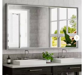 New-72 in. W x 36 in. H Rectangular Framed Aluminum Beveled Edge Wall Mount Bathroom Vanity Mirror in Brushed Silver