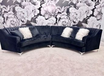 Curved Black Velvet Sectional 
