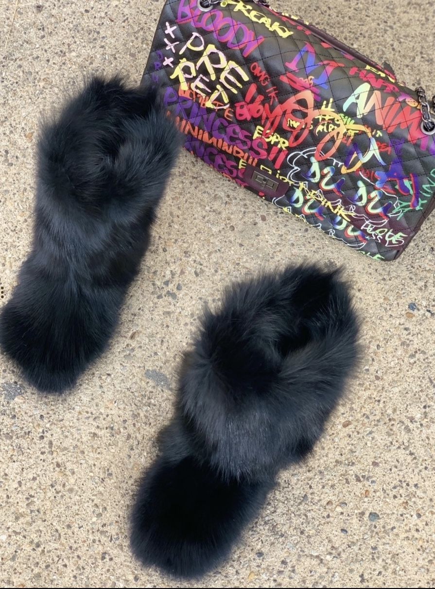 Black Foxy Real Fur Boots Sizes 6.5, 7 (message True Size & Order)