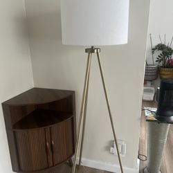 Quinby 58 in. Gold Tripod Floor Lamp with White Fabric Shade