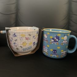 Sanrio Hello Kitty and Friends Rainbow Cloud Ceramic Camper Mug And Ramen Bowl Bundle 