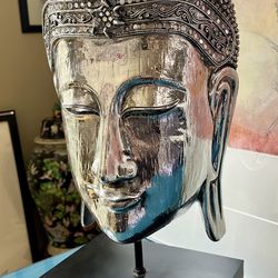 Stunning Silver, Flake, And Mirrored Buddha Head