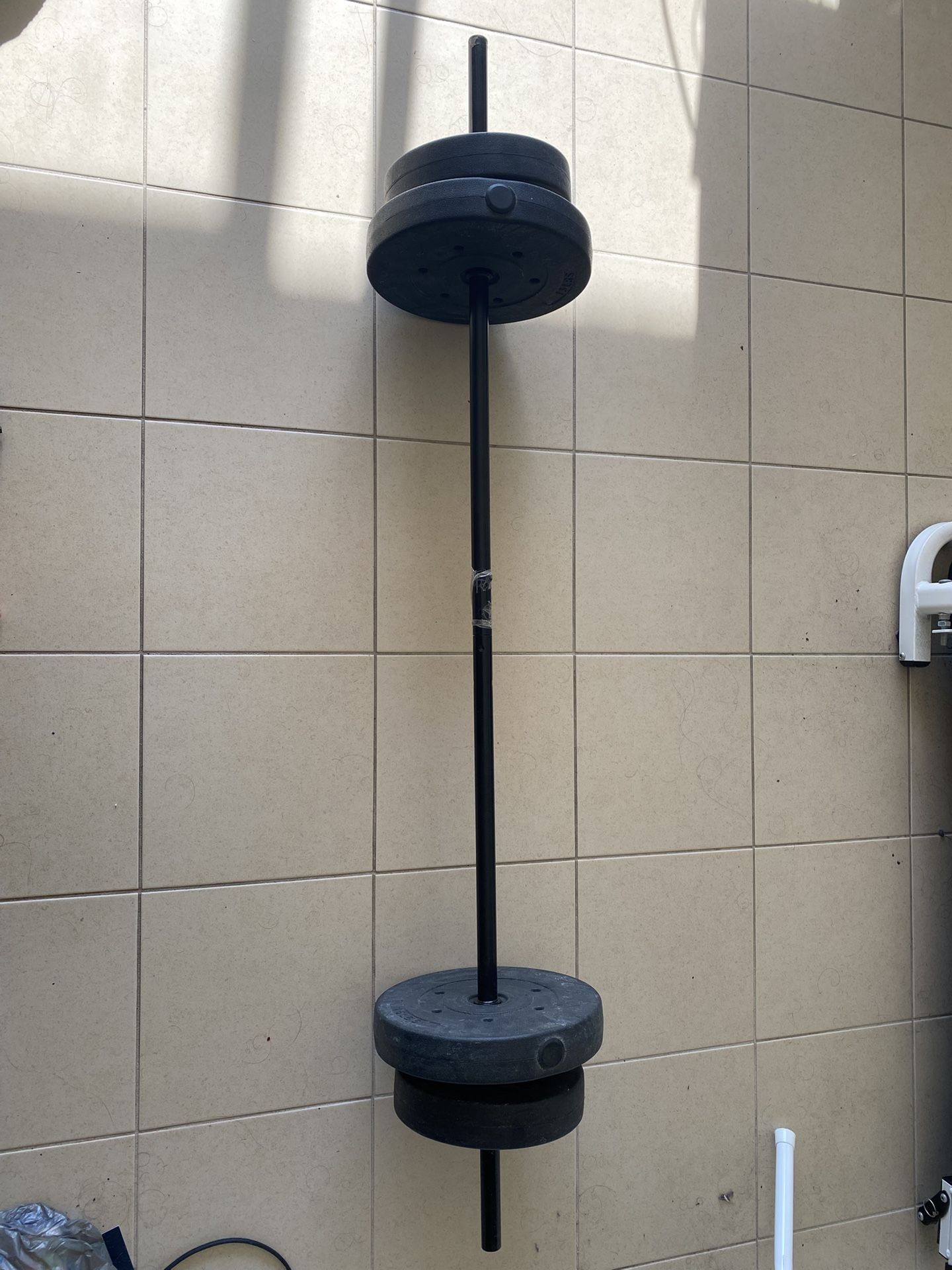 2 X 10 Lbs + 2X 15 Lbs. Total 50 LB Concrete Cement Weight Plates With Rod DIY Olympic Barbell Weights