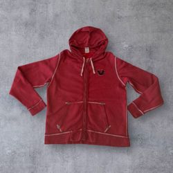 Vtg True Religion Embroidered Big Logo Zip Hoodie Retro Size XXL Red Y2K RARE 