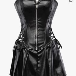 Women’s Leather Corset With Attached Skirt Costume 