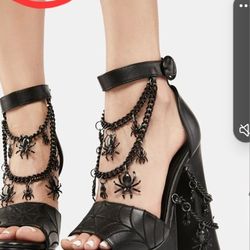 Gothic Platform Wedge Heels Spider Dangling Webs 