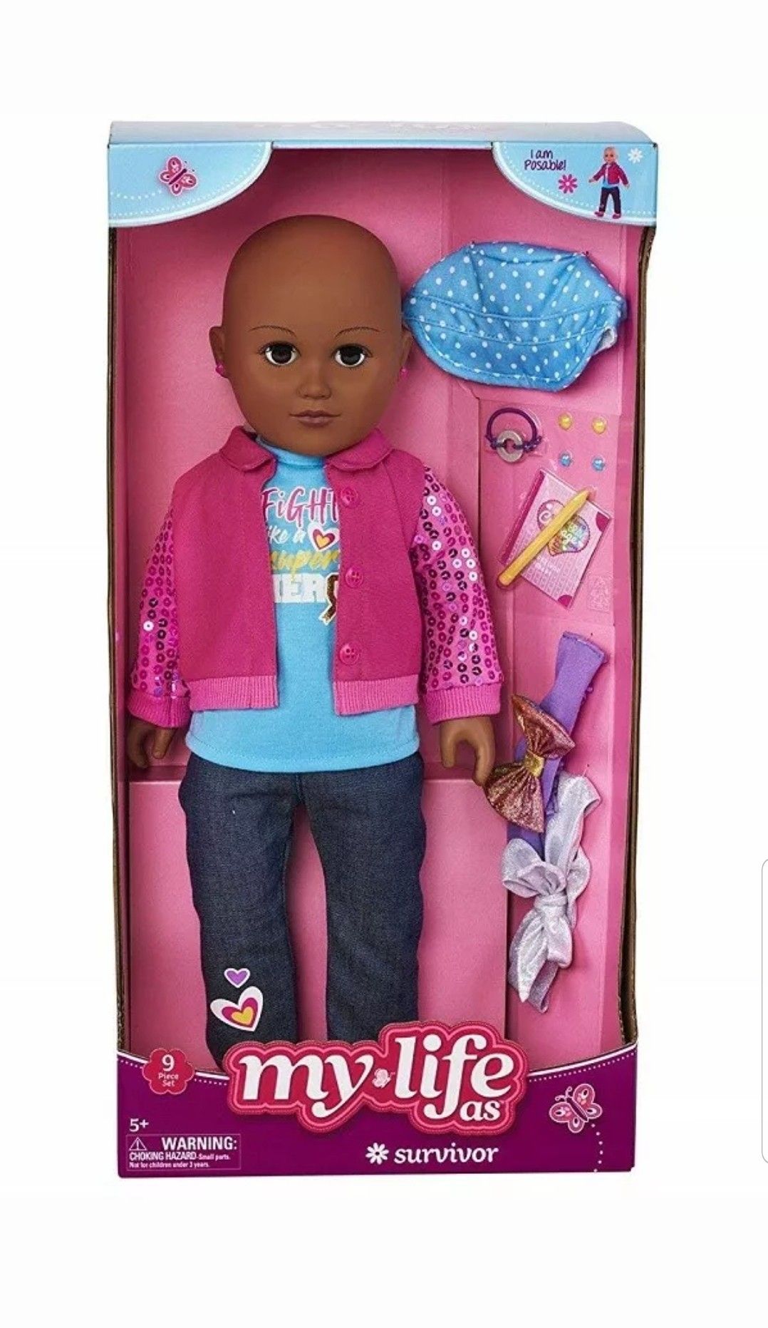 New My Life As A Cancer Survivor 18 inch Doll 9 Piece Set Posable