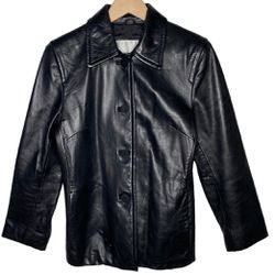 Nine West Vintage Leather Jacket Black Button Front Women's, size SP / PS