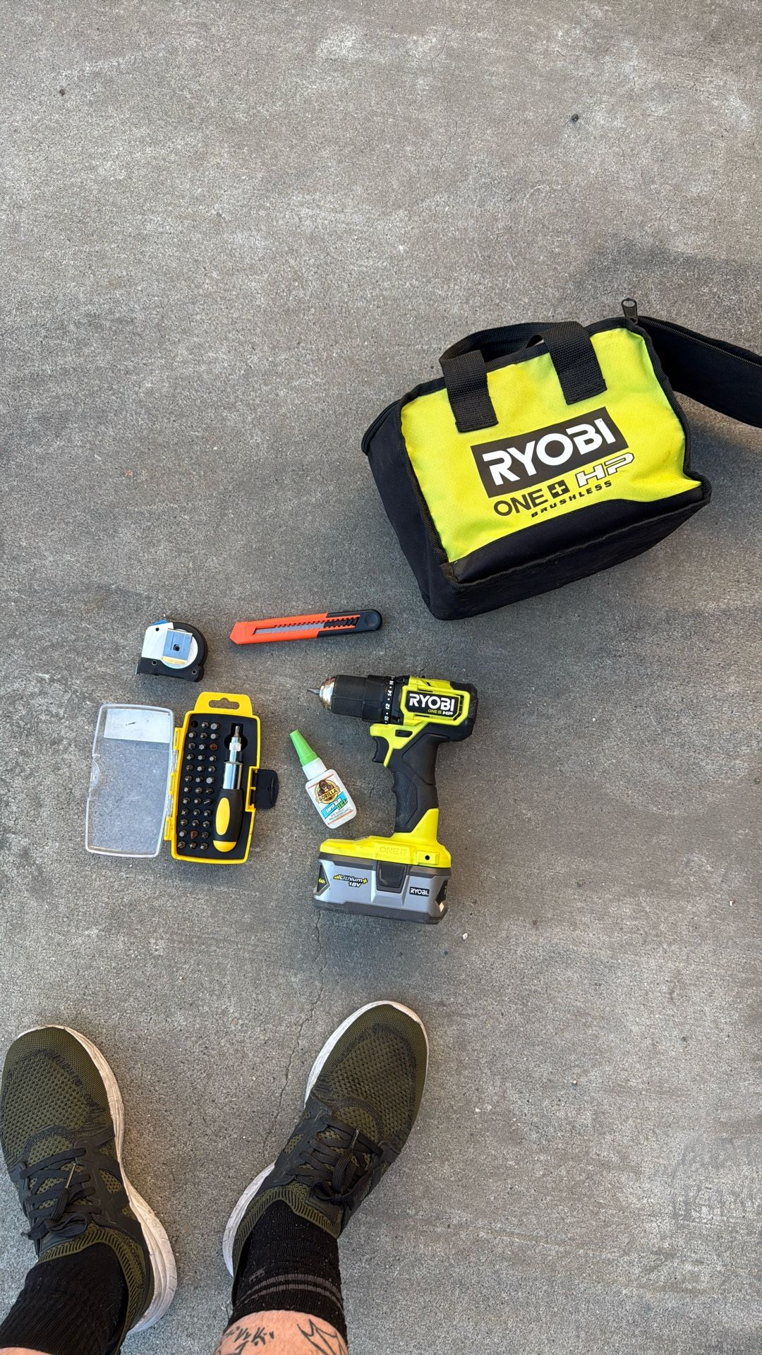 Drill And Drill Bits With Bag And Other Tools