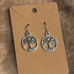 Silver Unisex Tree of Life Dangle Earrings