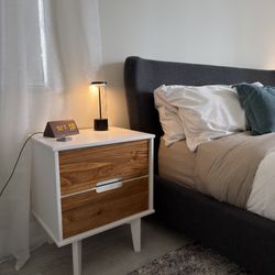 White And Caramel Mid Century Modern Nightstands