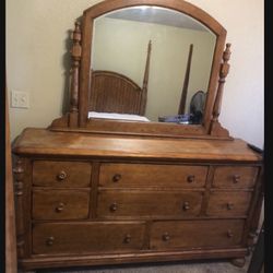 Oak Dresser And Bed Frame (Mattress If Wanted)