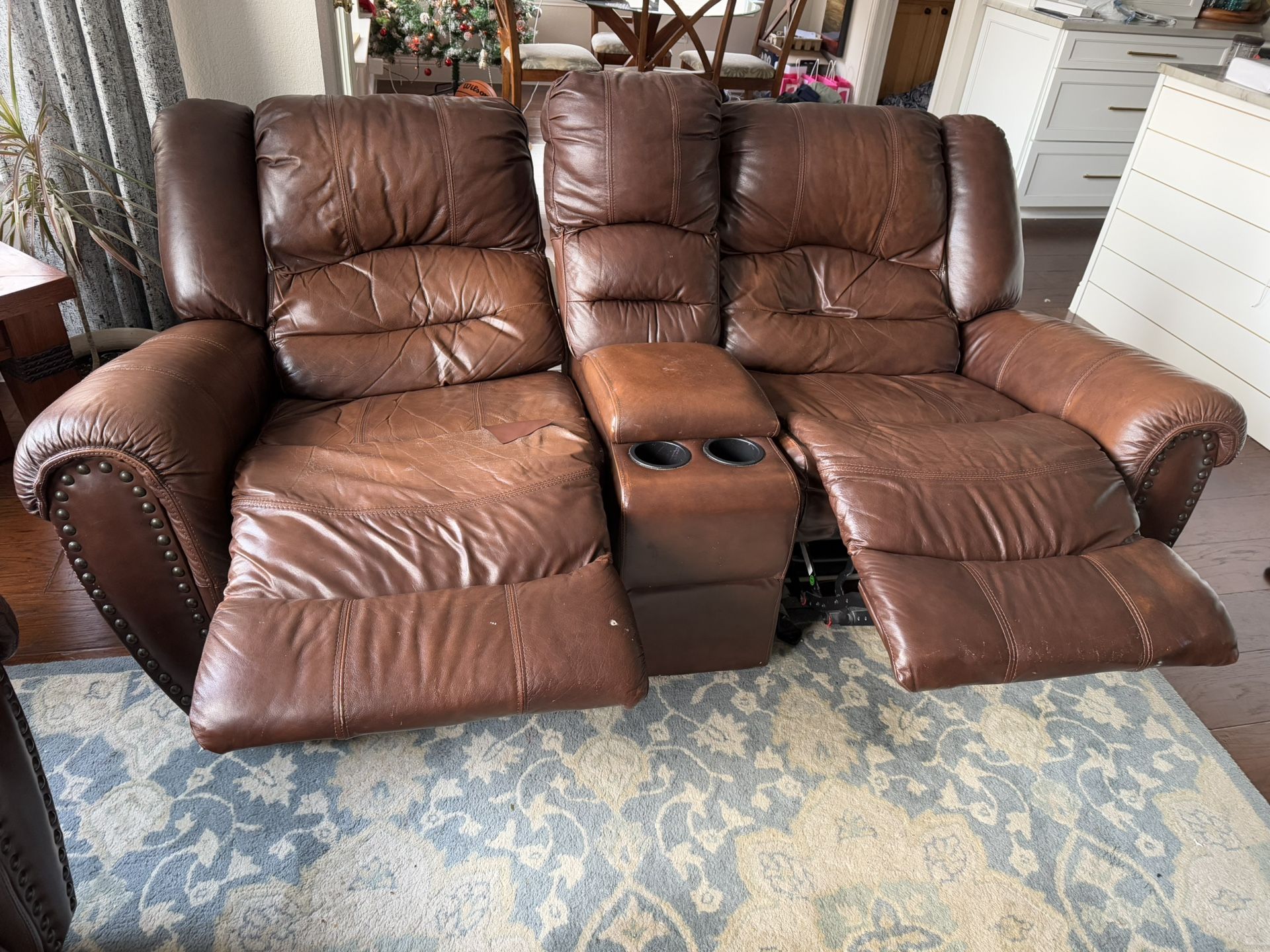 Leather Recliner Sofa -$60