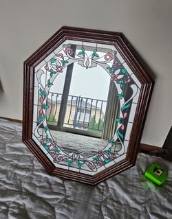 LARGE VINTAGE LATE 1990s COTTAGE CORE OCTAGON CRACKLE GLASS MIRROR