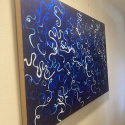 Original Art. Blue Squiggles. Wall Painting. 