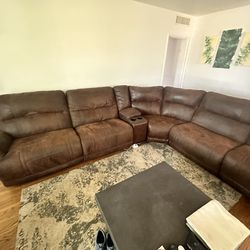 Large Distressed Leather Reclining Sofa