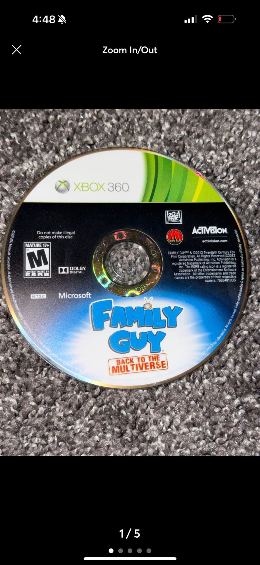 Microsoft Xbox 360 Family Guy Back To The Mulitverse Video Game Disc Only M Mature