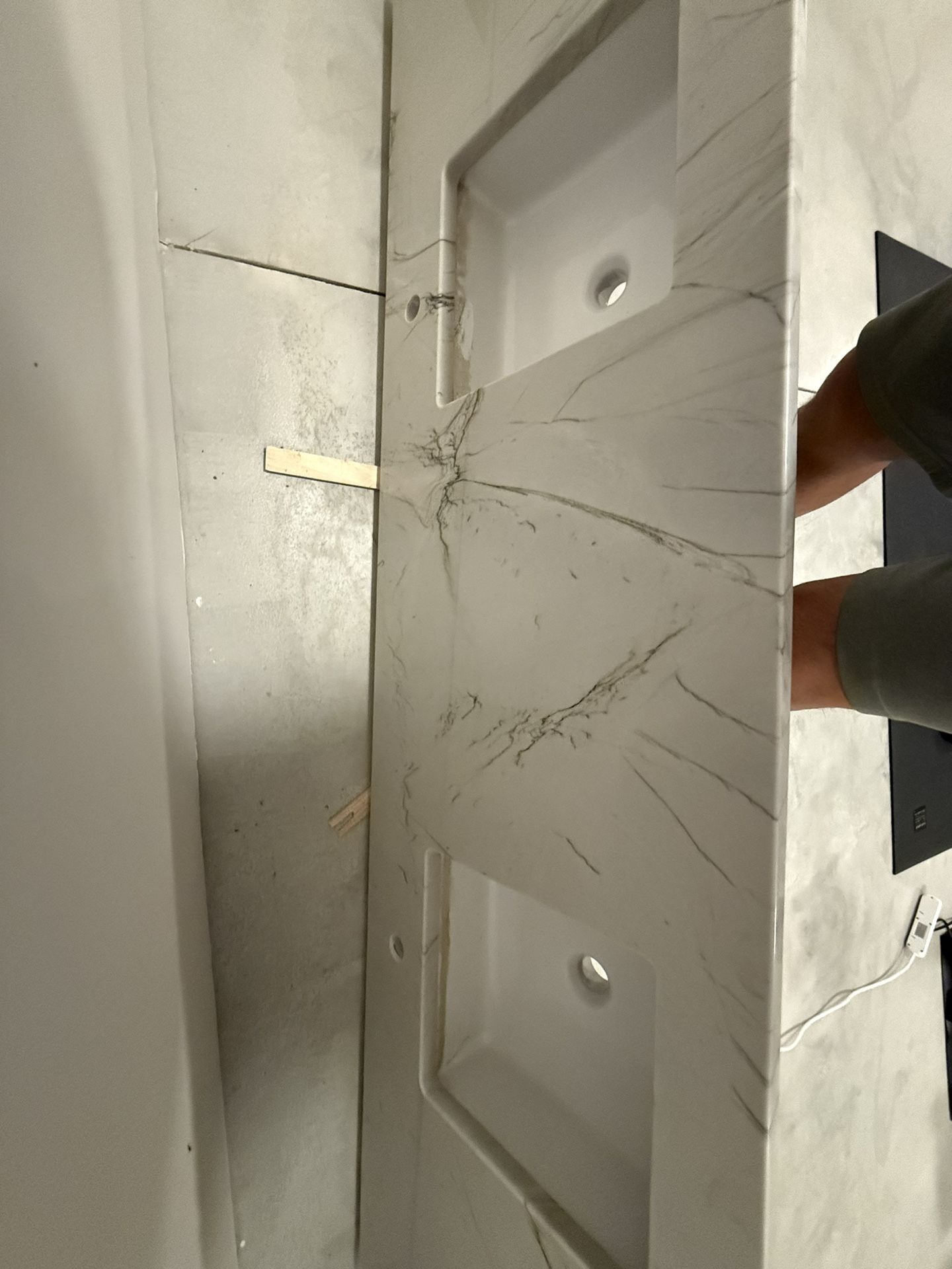 Quartz vanity with dual under mount sinks