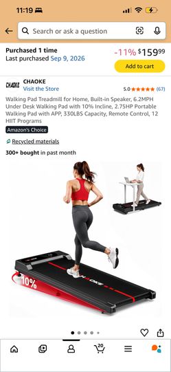 Walking Pad Treadmill for Home, Built-in Speaker, 6.2MPH Under Desk Walking Pad with 10% Incline, 2.75HP Portable Walking Pad with APP, 330LBS Capacit