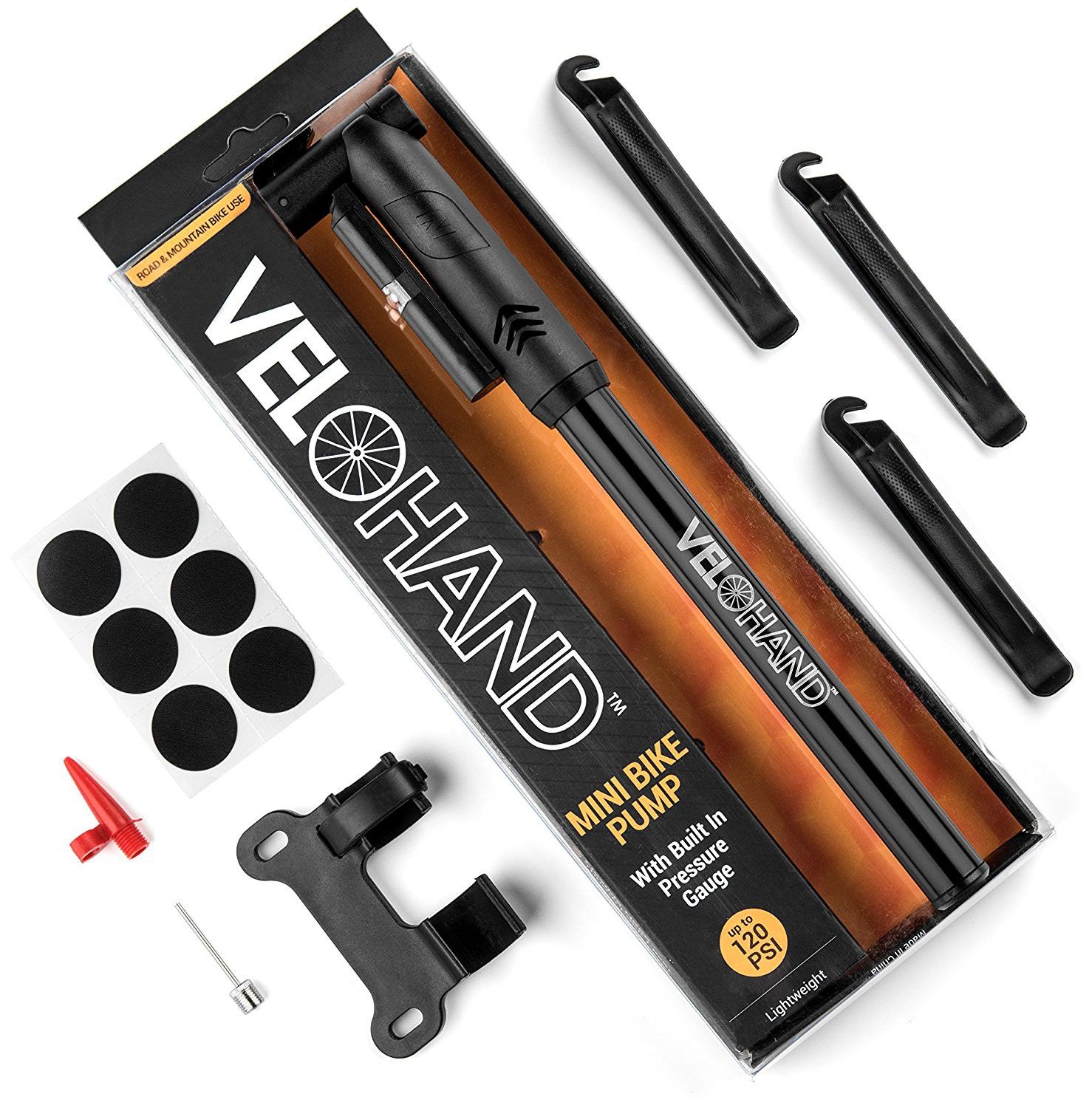 Mini bike pump and tire repair kit