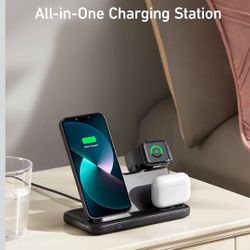Anker 544 Wireless Charger (4-in-1 Stand) with 60W Quick Charge DC Adapter and 5 ft Cable for iPhone 14/14 Pro/14 Pro Max/13/13 Pro Max, MFi Certified