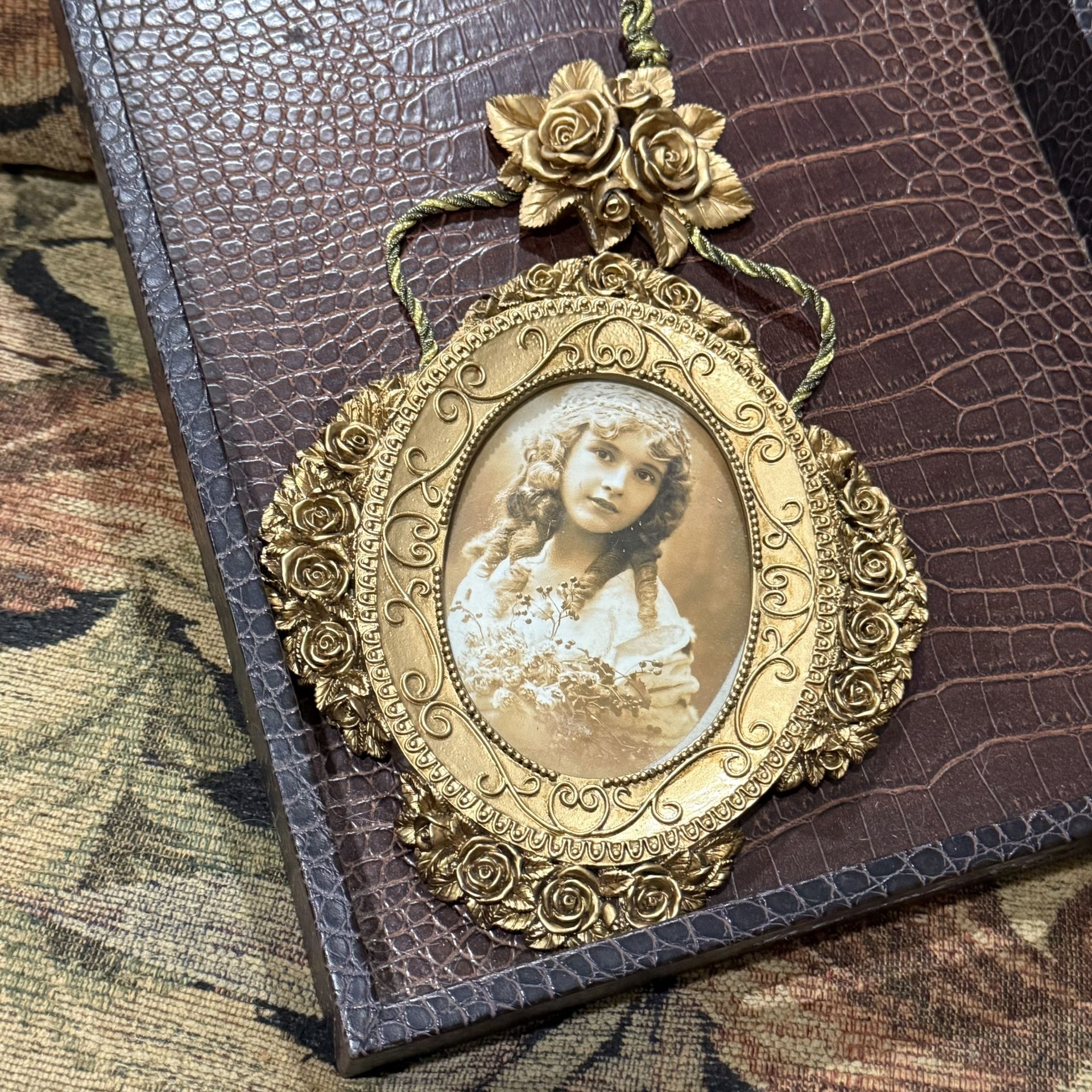 Vintage Ornate Hanging Picture Frame with Raised Rose Accents • Made in Taiwan