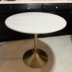 White Marble Top and Gold Tulip Dining Table - 32” Wide x 30” Tall 