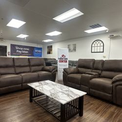 Brown Leather Recliner Sofa & Loveseat 