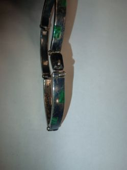 VINTAGE TAXCO 925 STERLING SILVER MALACHITE INLAID BRACELET
