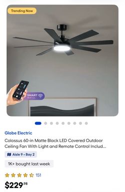 Colossus 60-in Matte Black LED Covered Outdoor Ceiling Fan With Light and Remote Control Includ...