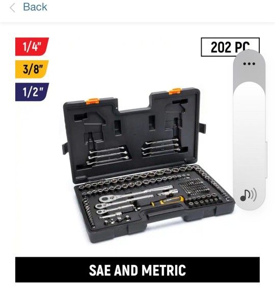 
1/4 in. 3/8 in., and 1/2 in. Drive 72-Tooth 6-Point SAE/MM Mechanics Tool Set (202-Piece),  Brand New