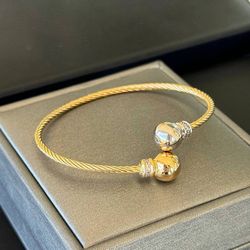 Jewelry 18k solid two tone gold cable cuff Cubic Zirconia stone 7” Bracelet 2.2mm