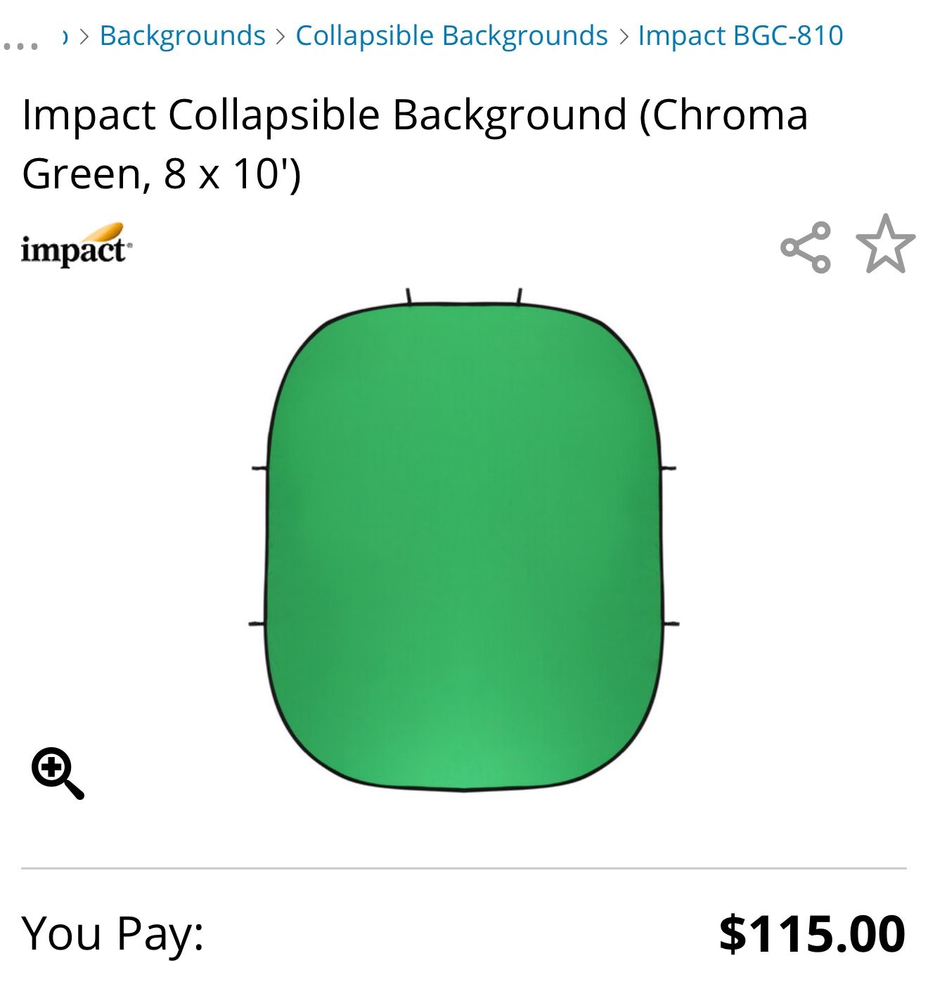 Green Screen 8ft x 10ft - Collapsible (Impact Studios)