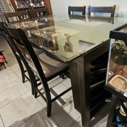 Dining Counter height Table With 6 Chairs & Glass Prtector Topper