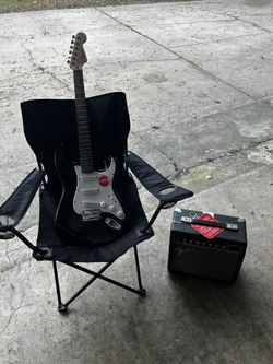 Fender squier stratocaster electric guitar and Fender amp